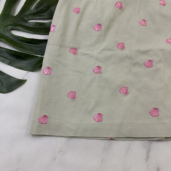 Lilly Pulitzer Vintage Y2k Mini Skirt Size 6 Khaki Pink Embroidered Sea Shells - Picture 4 of 9